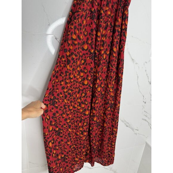 Alya Red Leopard Print Maxi Dress Button Front Summer Cowgirl Country Boho - Picture 7 of 11